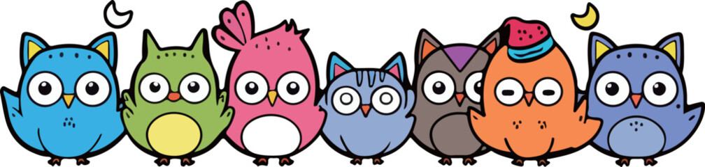 Parade of Playful Cartoon Birds