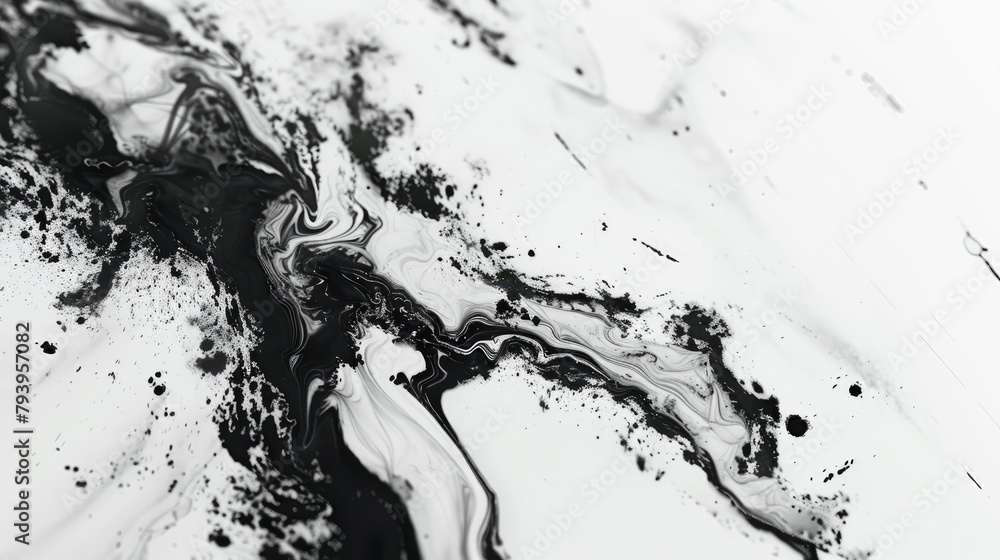 Poster ink background with marble effect and black paint stroke on a white surface suitable for web and gam
