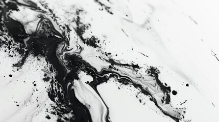 Ink background with marble effect and black paint stroke on a white surface Suitable for web and game design Grungy mud artwork with close up of pen ink