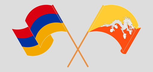 Crossed and waving flags of Armenia and Bhutan