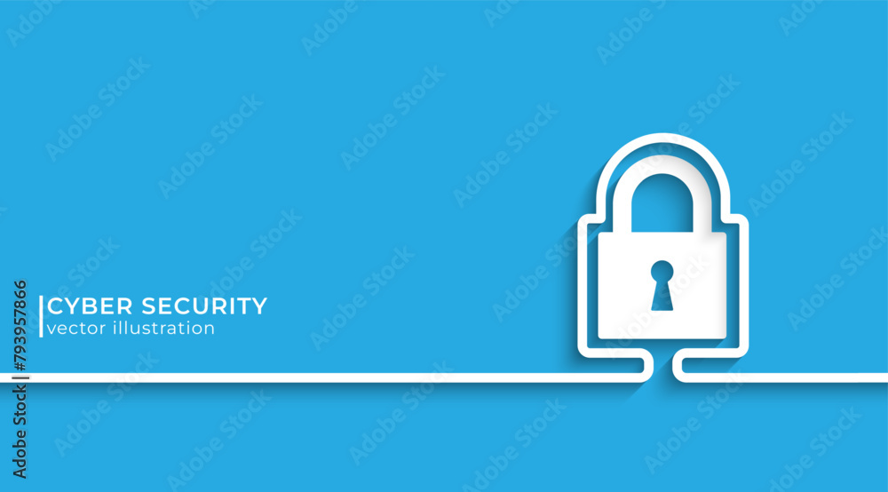 Poster Cyber security line icon with silhouette. Secure service, protect data, internet safety. Line vector illustration modern design for template design, business infographic, web, brochure and banner.