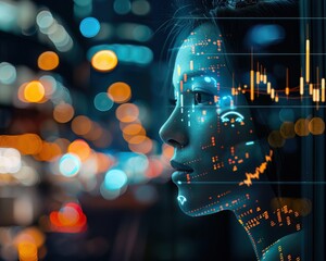 AI in finance analyzing market trends to predict stock movements, embodying fintech innovation - obrazy, fototapety, plakaty