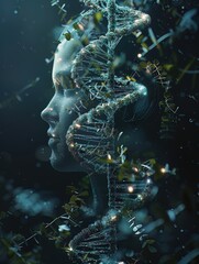 AI elements interlacing with DNA, bespoke medical future - obrazy, fototapety, plakaty