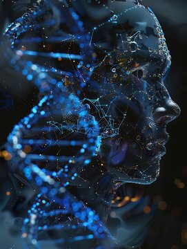 AI elements interlacing with DNA, bespoke medical future