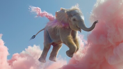 A baby elephant with a coat of soft, pastel wool, painting joyful pictures in the air with its trunk