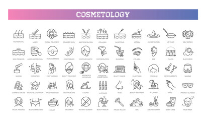 Cosmetology, Skin care line icons set