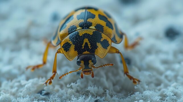 Macro photo of Lone ladybug Black-winged Oriental Goliathus, natural and close-up background