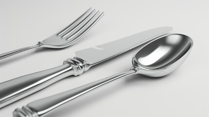 cutlery set fine and elegant, fork knife spoon, , ultrarealistic, photorealistic, camera view 3/4 --ar 16:9 --style raw Job ID: f960f188-72f6-4c92-8c15-eb963629cca5