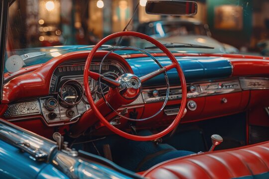 Fototapeta Close-up retro and vintage car interior