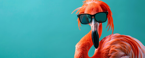 Funny Flamingo with Trendy Sunglasses concept background with copy space for text