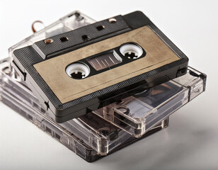 Vieille cassette audio sur fond blanc