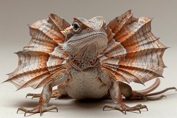 Obraz premium Frilled Lizard: Standing on hind legs with frill extended, illustrating defensive behavior.