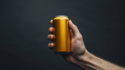 Lifestyle advertisement featuring a hand holding a craft beer can, perfect for social media promotions, isolated background, studio lighting