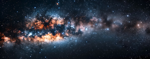 Outer space sky with Stars. Galaxy universe black background of shiny starfield texture. - obrazy, fototapety, plakaty