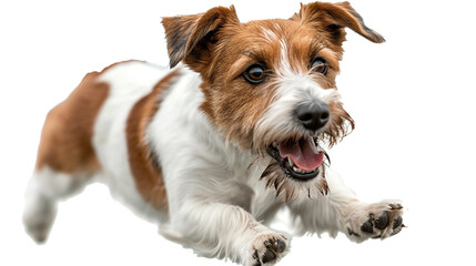 Playful dog, wagging tail, isolated in clear PNG format.