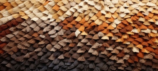Top view of brown beige organic natural colors deep pile carpet / rug texture background banner abstract