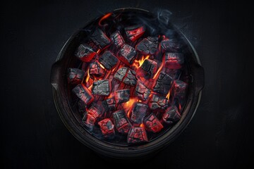 Bowl of Charcoal Cubes on Table