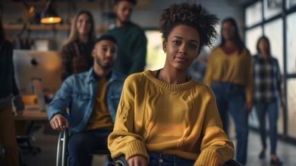 Confident Woman with Team Behind