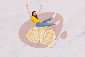 Trend artwork composite sketch image 3D photo collage of young woman attractive beautiful sit on...