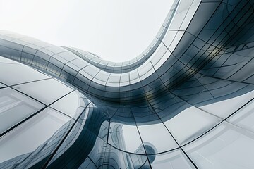 Obraz premium A minimalist architectural design showcasing abstract futuristic elements like curved walls and reflective surfaces.
