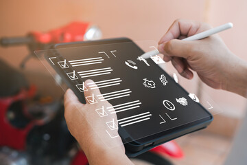 Vehicle service warranty, business and Insurance concept, A man checklist on virtual screen of...