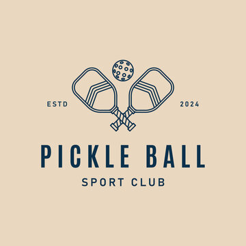 pickle ball logo linear with rackets and ball icon graphic template vector illustration design