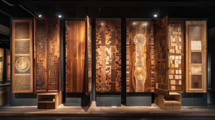 A tapestry of wood cabinet doors on display, merging the lines between modern luxury and vintage allure - obrazy, fototapety, plakaty