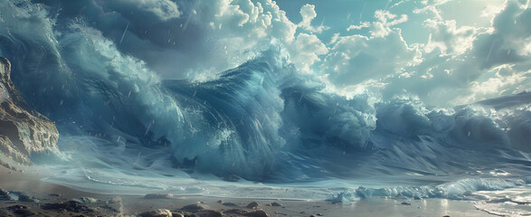 Massive Tsunami Waves, Enormous Tsunami Background - Ai Generated - obrazy, fototapety, plakaty