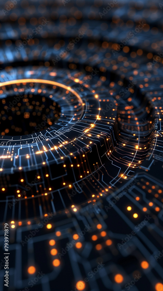 Aufkleber futuristic technology wallpaper featuring glowing binary circuit lines arranged in intricate pattern