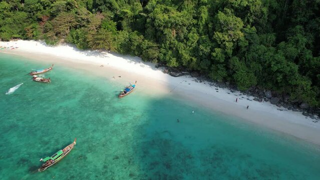 Aerial view of monkey beach in Koh Phi Phi island in Krabi, Thailand