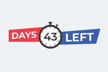 43 days to go countdown template. 43 day Countdown left days banner design. 43 Days left countdown timer