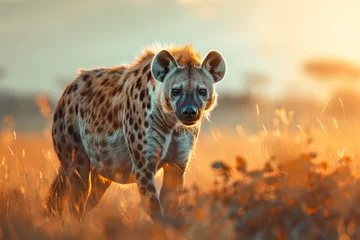 Foto op Aluminium A spotted hyena patrols its territory on the African savannah. © Hunman