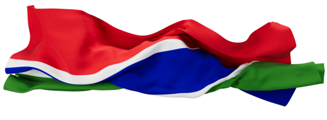 Sweeping Gambia Flag Waving with Red, Blue, and Green Stripes