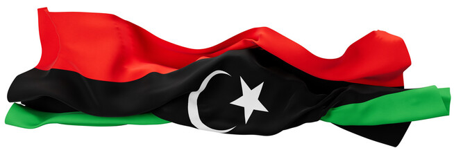 Elegant Waving Flag of Libya with Crescent and Star Design