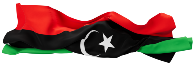 Elegant Waving Flag of Libya with Crescent and Star Design
