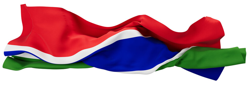 Sweeping Gambia Flag Waving with Red, Blue, and Green Stripes