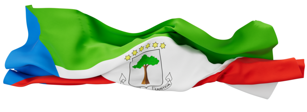 Lush Equatorial Guinea Flag Flowing with National Coat of Arms