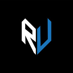 RU letter logo design on Black background. RU creative initials letter logo concept. RU letter design.
