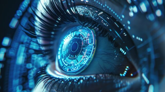 Eye biometric scanning and futuristic digital screens