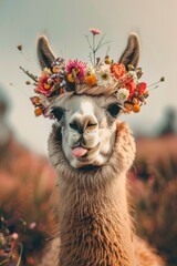 Naklejka premium A whimsical llama with a flower crown
