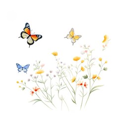 Fototapeta premium Butterfly clipart fluttering around flowers