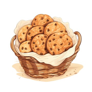 chocolate chip cookies in wicker basket clip art preview