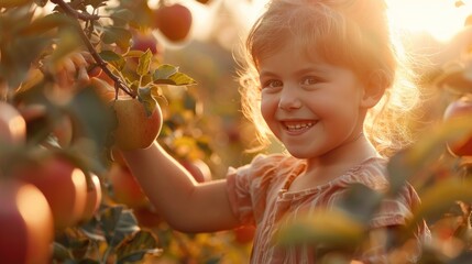 Little girl in the apple orchard