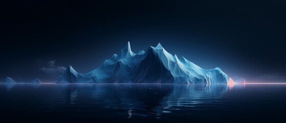 3D abstract dark tech icebergs, floating in a digital sea, futuristic and cold