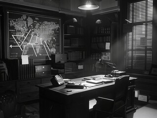 Detective's Office SceneClues on Investigation Board and String Connections