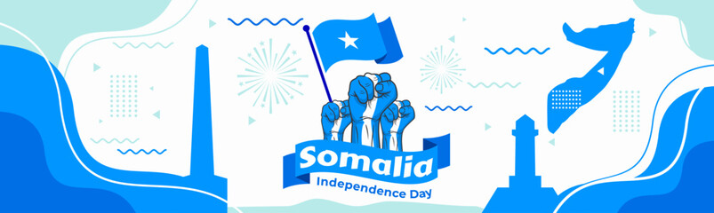 Somalia Independence Day typography poster. National holiday celebrated on July 1. Vector template for banner, greeting card, flyer, etc.

