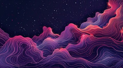 Digital art of colorful undulating abstract waves with a cosmic backdrop. - obrazy, fototapety, plakaty