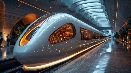 Fototapeta premium Highspeed hyperloop station, connecting cities in minutes, sleek design, efficient travel