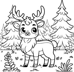 Personnage h&eacute;ros &eacute;lan, renne ou cerf &agrave; colorier, ressource pour page ou livre de coloriage. Dessin au trait line art, pour enfant ou adulte. Trait isol&eacute;  fond transparent