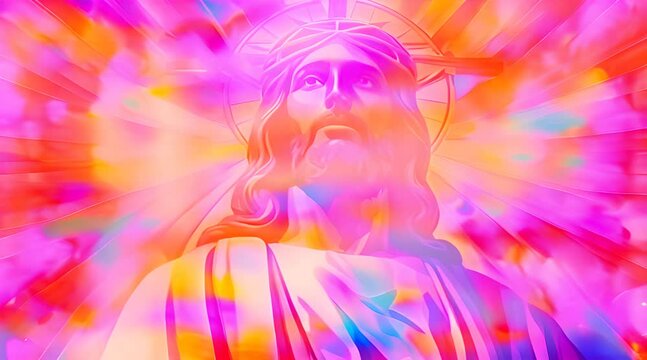 Digital Painting Jesus Christ Against an Abstract Colorful Background